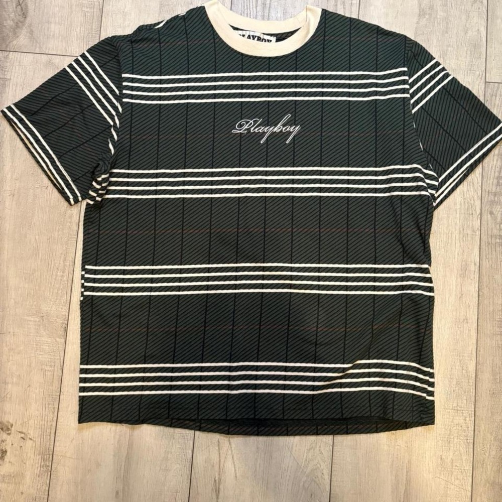 Playboy‎ black and white striped tee MEN SIZE XL